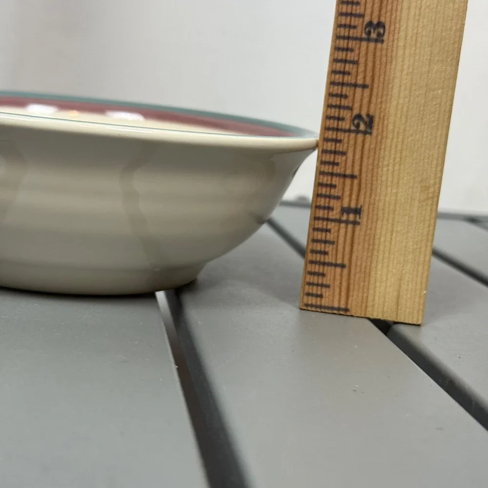 Set of 5x Vintage Stoneware Cereal Soup Bowls Teal Mauve Banded Cream 6.25